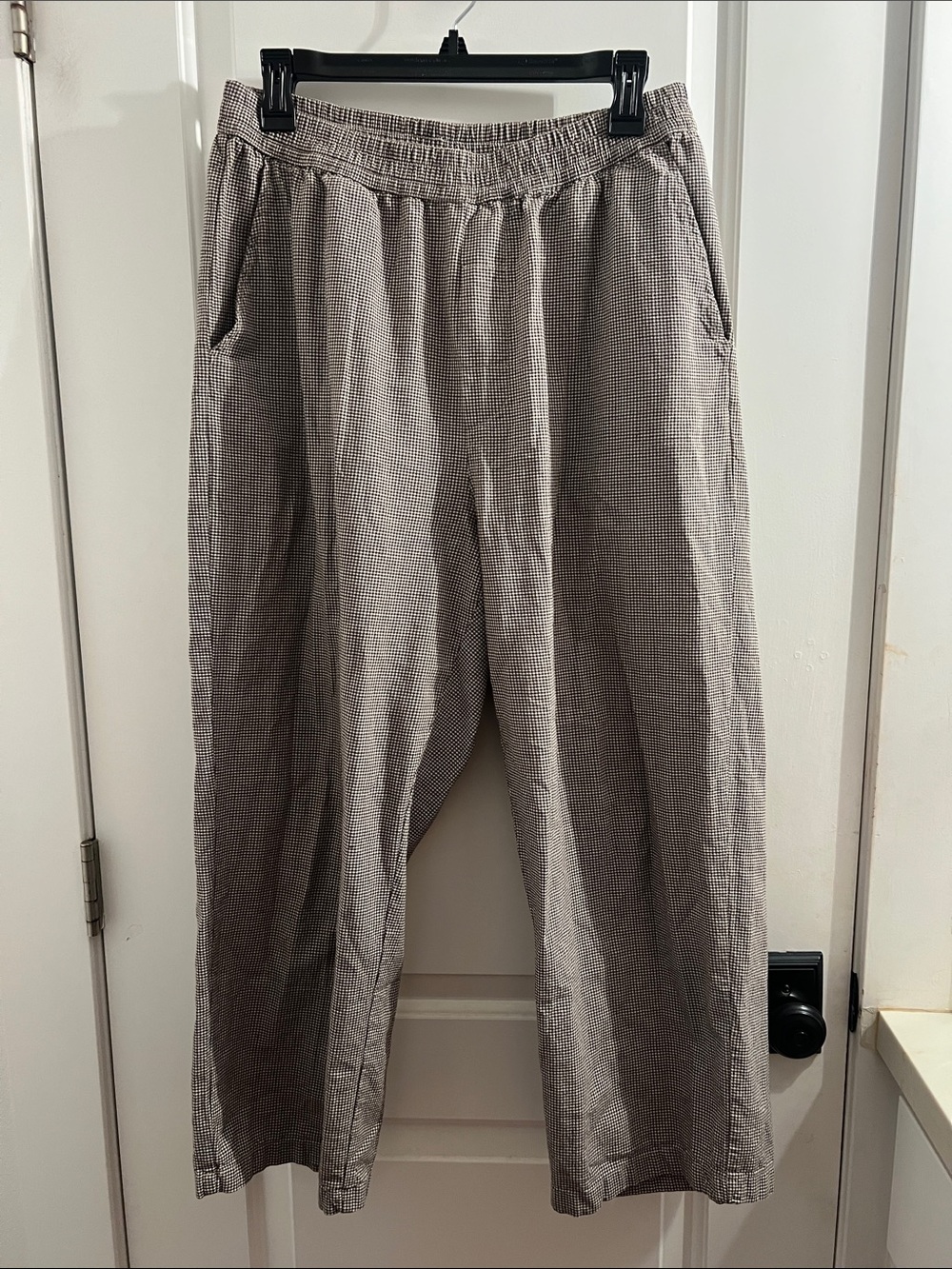Zara Elastic-Waist Checked Chinos — Gray